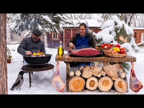 Grilled Beef Cutlets & Veggies with Hearty Soup Rustic