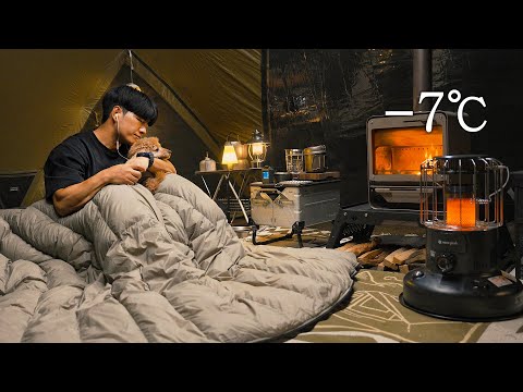 -7℃ Hot Tent Camping with My Dog Korean Baeksook & Kimchi