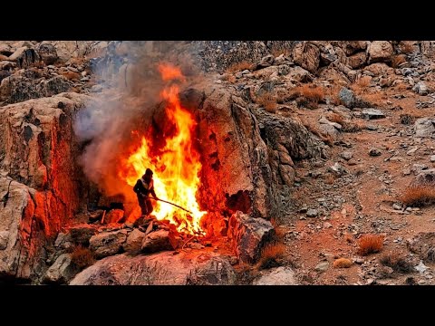 Building a Stone Hut Under a Huge Rock Mountain Camping &