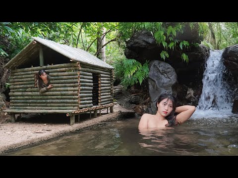 Building, shelter, survival with bamboo, in deep forest,