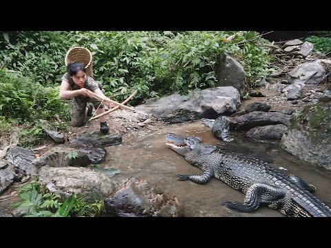 Crocodile hunting skills with bow and arrow, wild boar