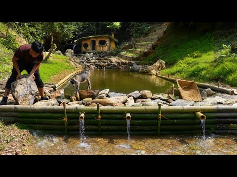 Life in a wild villa next to a waterfall l Build a 20m long