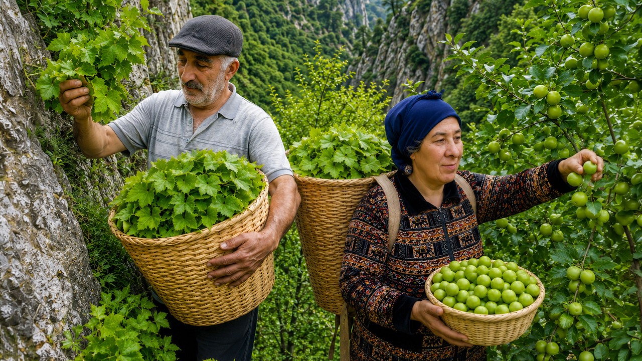 Elderly Couple's Daily Mountain Life: Harvesting Free Wild