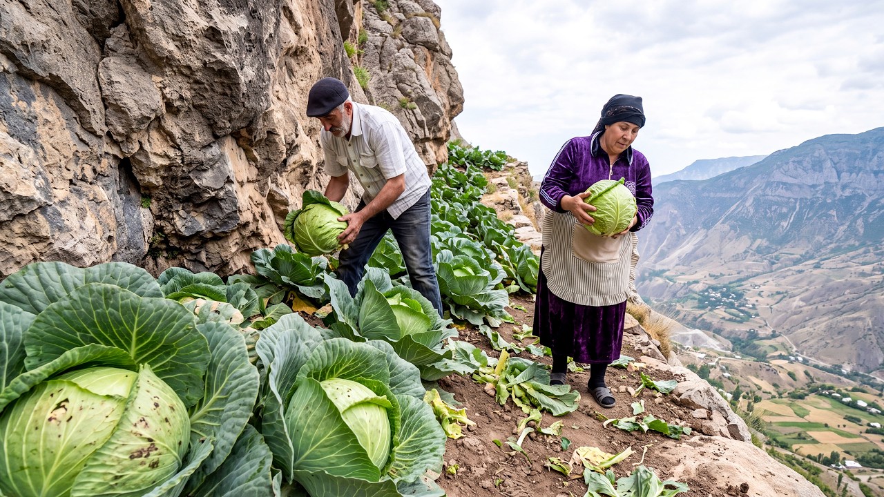 Harvesting Giant Cabbages: A Day in a Mountain Village