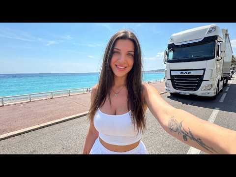 Girl Truck Driver's Secret Day Off by the Sea in Spain