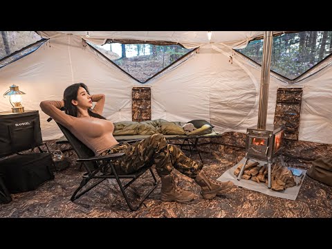 MILITARY TENT SOLO CAMPING IN SECRET FORESTㅣAdventureㅣCamp