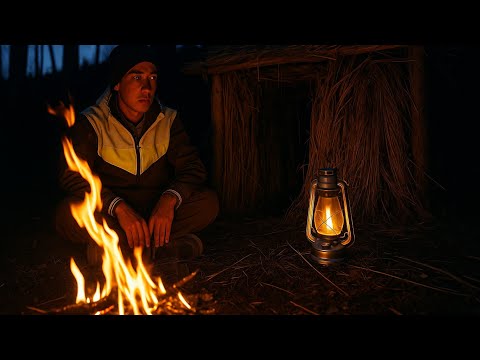 Solo Overnight in the Forest Bushcraft Shelter, Fire Tea