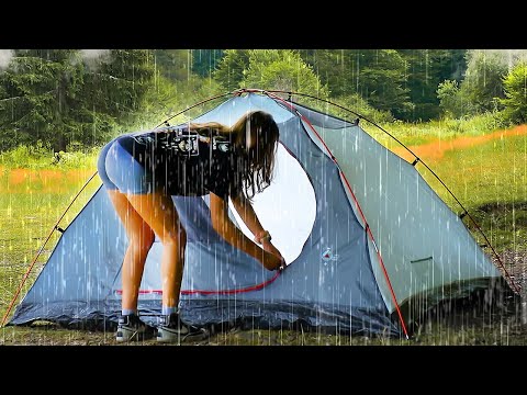 WILD SOLO CAMPING in Heavy RAIN Relaxing time on a Small