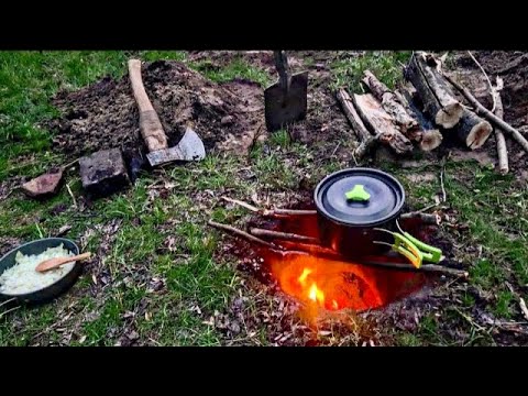 Hidden bonfire without smoke, bushcraft Survival in the
