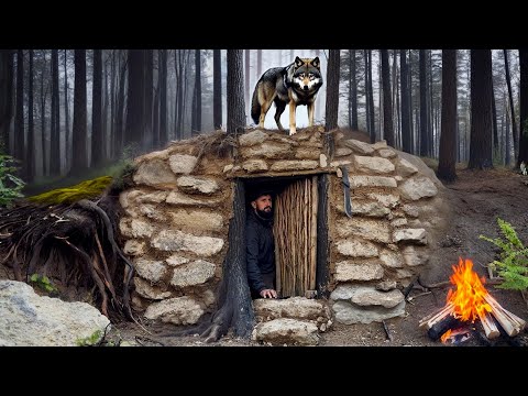Building a Stone Bunker in the Wolf’s Den Bushcraft &