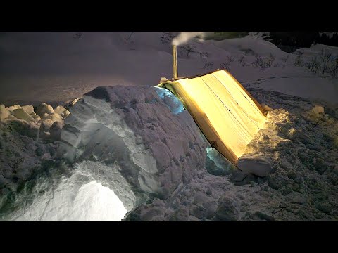 Camping Under the Snow in Hot Tent - Heated Snow Shelter &