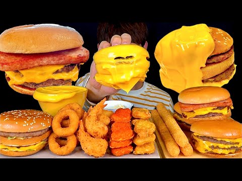 ASMR 스팸치즈버거 빅맥후라이드 쉬림프 어니언링 너겟 롱치즈스틱 치즈소스 찍먹방~ Spam