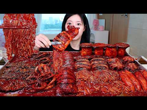 ASMR MUKBANG 직접 만든 매운 대왕 버섯 해물찜 씨푸드 보일 (랍스터, 새우, 오징어, 전복)