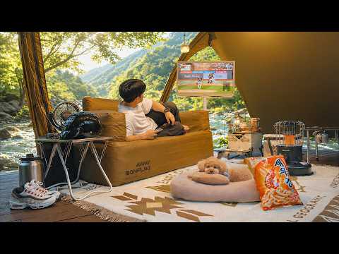 Cool Tent Camping with My Dog Korean Baeksook & Kimchi