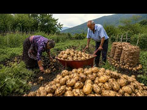 Harvesting Potatoes and Beans in Azerbaijan Village