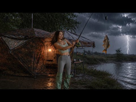 Heavy Rain Camping Strong Winds & Lake Fishing