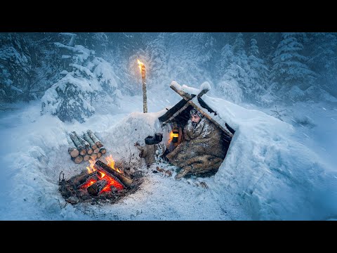 3 Days SURVIVAL in -13°C SNOWSTORM; No Tent, No Sleeping