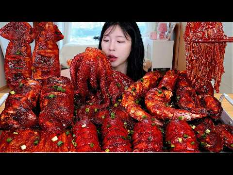 ASMR MUKBANG 직접 만든 매운 대왕 해물찜 씨푸드 보일 (랍스터, 킹타이거새우, 문어, 전복)