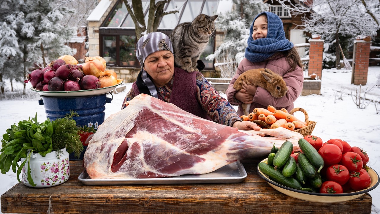 Cooking Pilaf from a Whole Beef Leg Over Open Fire