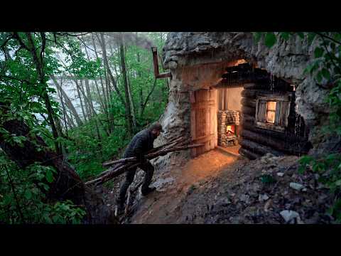 Hidden Cave Cabin by the River Solo Wilderness Night ASMR