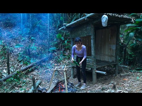 Build a bamboo shelter, primitive fishing - survival alone,