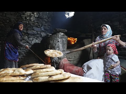 Baking Bread in old stove in DAGESTAN Old Village in