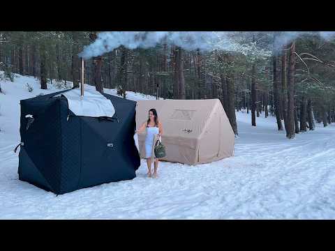 Cozy Solo Winter CampingHot Sauna in a Freezing
