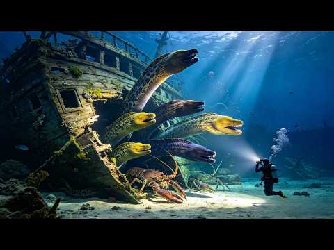 Diving under the sea to catch eels, crabs and sea