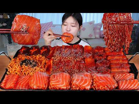 ASMR MUKBANG 직접 만든 불닭 버섯 연어불닭쌈 소세지 먹방 & 레시피 SPICY