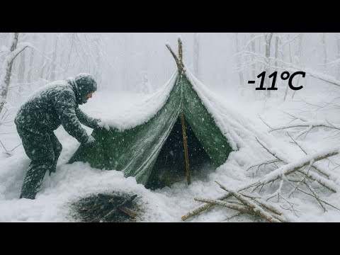 Trapped in Heavy Snowstorm – Solo Survival in the Winter