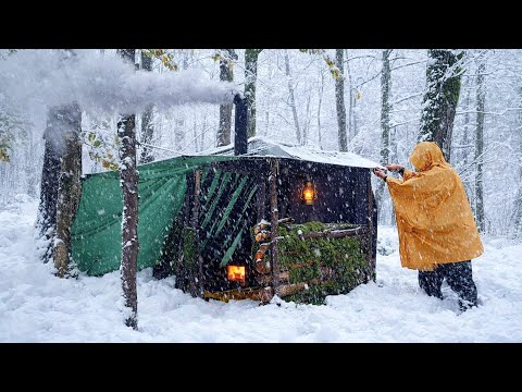 Trapped in the Snow Building a Snow Shelter in a Forest