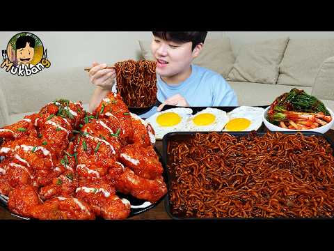 ASMR MUKBANG 직접 만든 슈프림 양념 치킨먹방 치즈스틱 짜파게티 레시피 FRIED CHICKEN