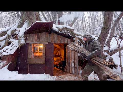 He Restored a Hidden Forest Shelter Winter Night Alone