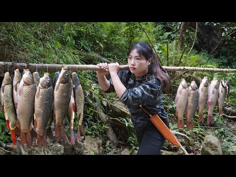 Giant Stream Fish Catching Skills by Bare Hands Deep