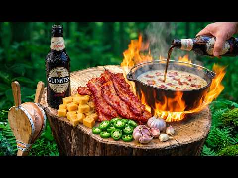 The Creamiest Beer Cheese Soup Cooked on a Log Stove