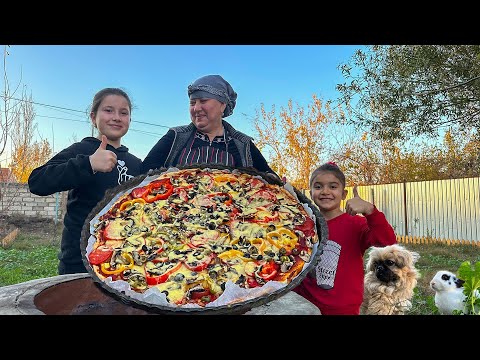 Cooking a Huge Pizza in the Tandoor - Village Style Pizza