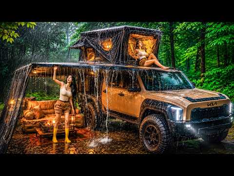 HEAVY RAIN CAMPING IN A KIA TASMAN ROOFTOP TRUCK CAMPER