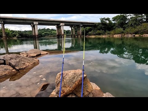 Rio Paranaíba Pescaria na corredeira com Peixe frito no