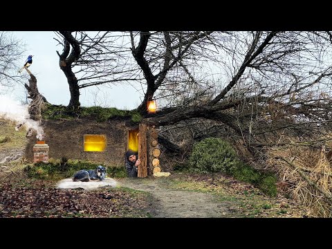 Building a Secret Shelter Under a Huge Fallen Tree for