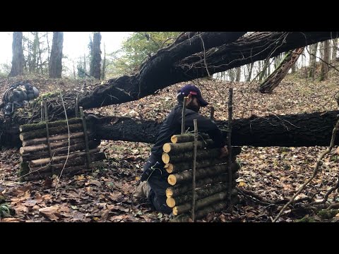 surviving and solo camping in wilderness-cozy shelter: