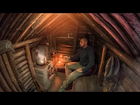 My first dugout in the forest, cooking on the stove, rain,