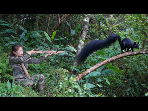 Strong girl, surviving in the deep, wild forest, survival
