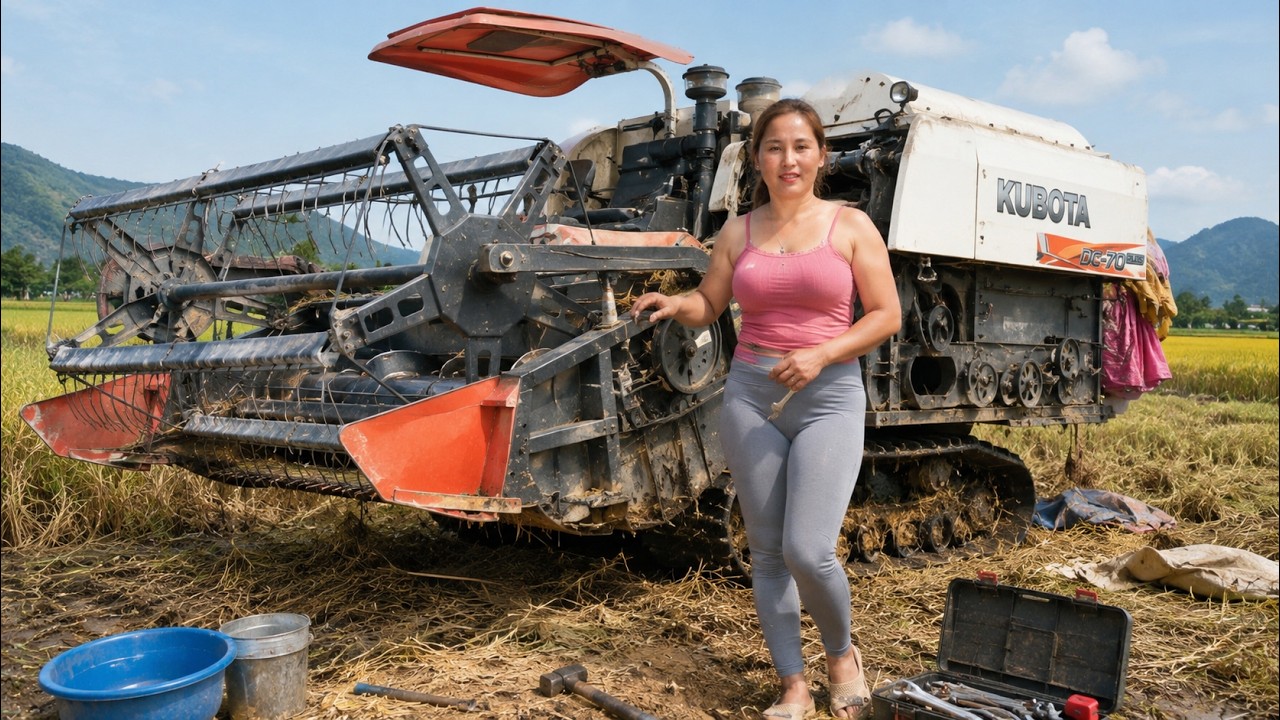 Timelapse: 45 Days of a young woman repairing a combine