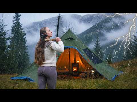 2 Days Solo Camping on a Mountain in Heavy Rain with My Dog