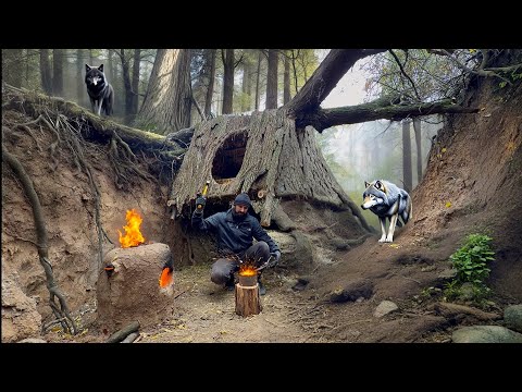 Building a Hanging Shelter on a Fallen Tree Survival in