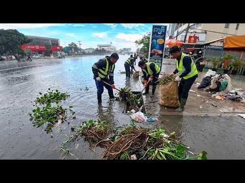 Collect and clear debris clogging street drains that are