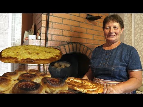 Holiday lunch from a Russian oven in the village. Village