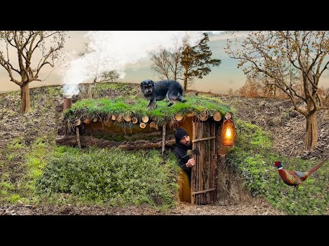 Building a Warm and Cozy Dugout for Survival Log Shelter,