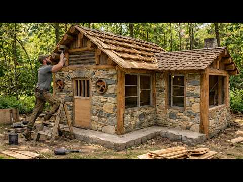 Building a Cozy Log Cabin in the Forest | Warm Rustic