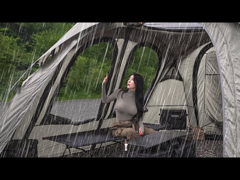 CAMPING IN HEAVY RAIN WITH A NEW CAR TENTㅣRAIN ASMR
